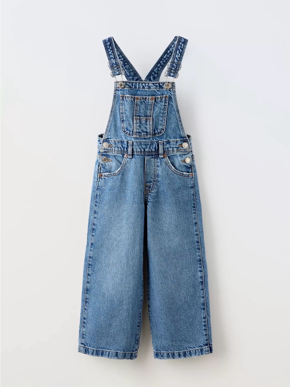 Zara Kids Wide Leg Denim Overalls in Classic Blue